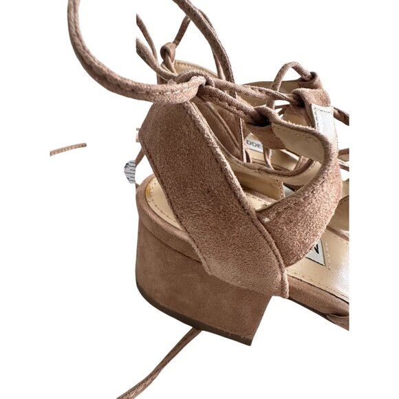 STEVE MADDEN Tan Suede Laceup Kitten Heels Sandals Size 6 - Picture 7 of 9